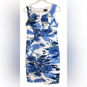 Adrianna Papell Watercolor Sheath Dress in Blues and White
